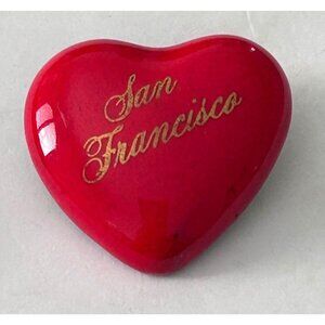 Vintage Heart-Shaped Red San Francisco California Souvenir Pin Gold Lettering